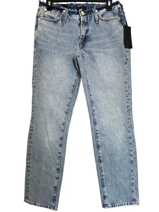 7 For All Man Kind Size 27 Low Cigarette Blue Erosion Jeans NWT $248 - Picture 3 of 15